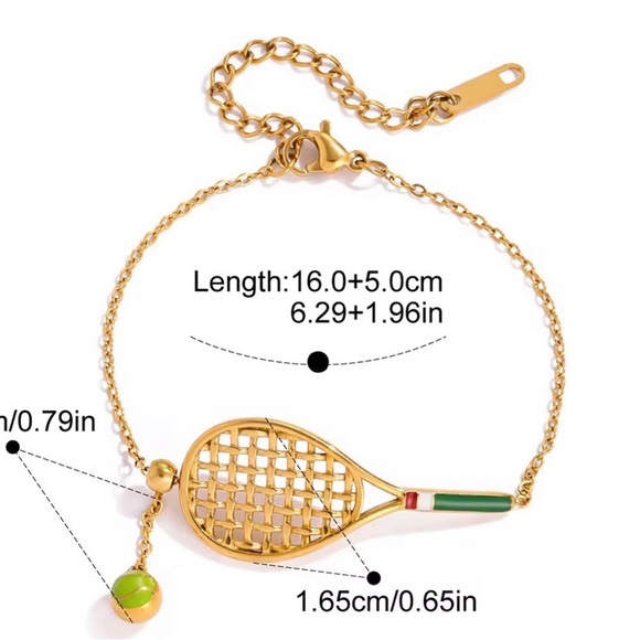 New adjustable Gold Tennis Racket Bracelet - Picture 4 of 7